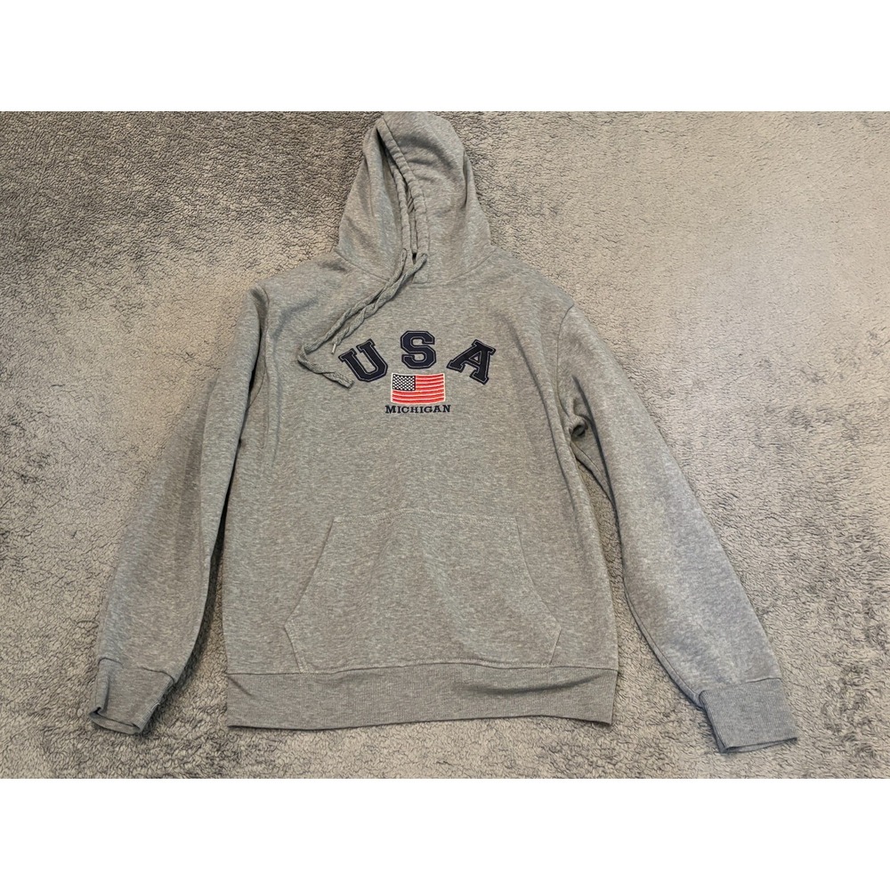 Northpole Michigan USA Hoodie Womens Large Gray Pullover Fleece Sweatshirt